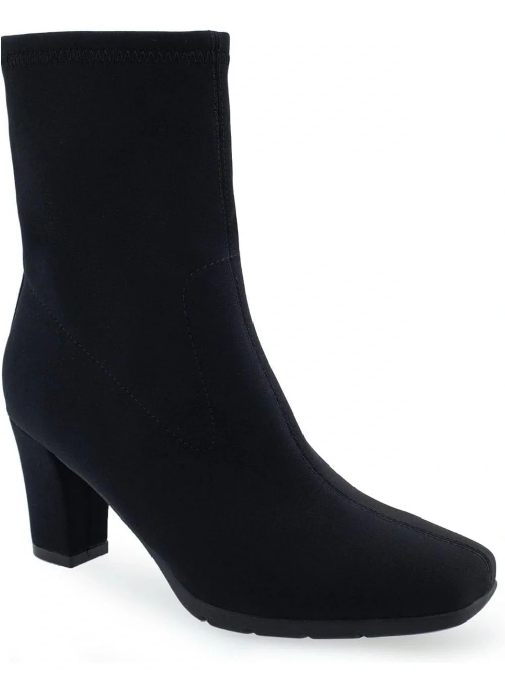 🛍️AEROSOLES “Cinnamon” Black Stretch Sock Ankle Boot with Block Heel. Like New.